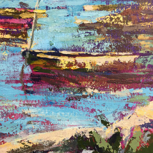 Pink Canoes and Driftwood by Susan Clare 