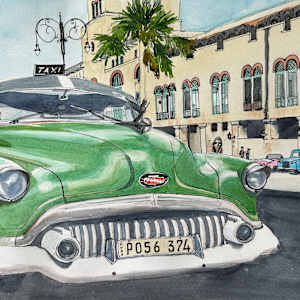 Green Taxi in Old Havana by Susan Clare