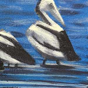 Five Pelicans by Susan Clare  Image: close up WIP