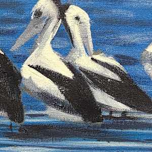 Five Pelicans by Susan Clare  Image: close up WIP