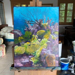 Felix's Reef by Susan Clare  Image: Felix's Reef, almost finished on my easel.