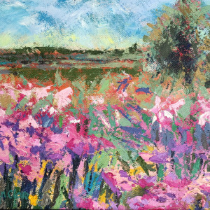 Pink Lily Landscape (September - Hyde Hall) by Susan Clare