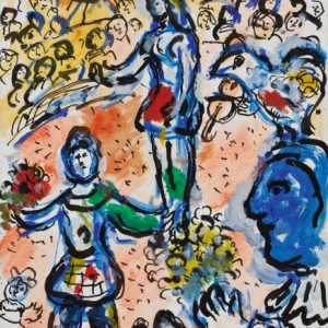 Scene de Cirque Devant le Clown au Visage Bleu by Marc Chagall