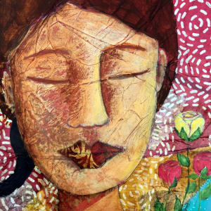 Rose Moon by Lea K. Tawd  Image: © Lea K. Tawd, Rose Moon, detail. Acrylic, pencil, ink, collaged paper on wood panel, 12 x 12."