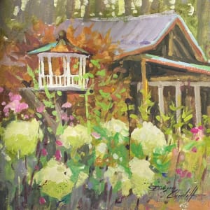 Birdhouse, Hydrangeas, and Barn by Katie Dobson Cundiff