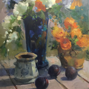 Blue Vase with Plums by Katie Dobson Cundiff