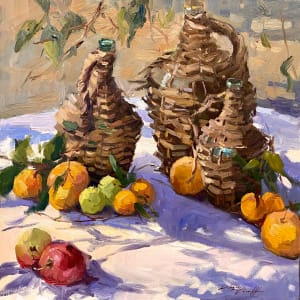 Still Life with Wicker Jugs by Katie Dobson Cundiff