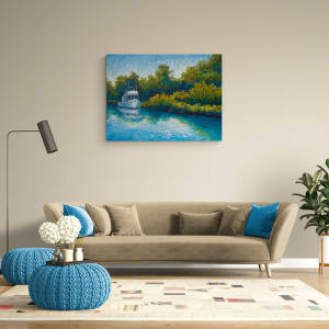 Boat on the Pasquotank by Karin Neuvirth  Image: Painting in Virtual Room