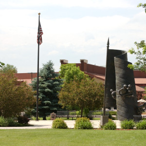 Veterans Memorial by Hai-Ying Wu  Image: Former memorial plaza and old recreation center in background