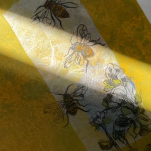 Waggle Dance by Scott D.S. Young  Image: Had the print lying on a table and liked how the sun streaks highlighted the bees