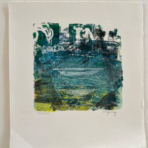 Under the Sea by Scott D.S. Young  Image: This mono-type print evokes memories of my snorkeling adventure off the coast of Loreto, Mexico, where the vibrant blues of the waters left a lasting impression. Crafted using Gelli Plates, these reusable printing plates offer a sustainable and accessible way to create monoprints, resembling gelatin plates without relying on animal-based gelatin, making it a conscious choice for both art and the environment.