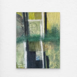 Organic by Scott D.S. Young  Image: I started with using abstract brush strokes on a Gelli plate. On the print, I collage a variety of printed swatches. Final touches using encaustic techniques increasion
