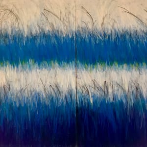 Cool Blue Strata - Double /Diptych Framed As One Artwork Under Glass by Carolyn Kramer