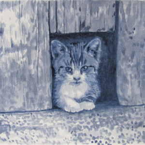 Kitten in the Barn Door by Jane Thuss