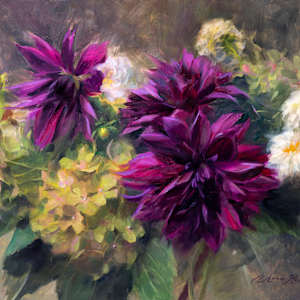 Dahlias and Hydrangeas by Anna Rose Bain