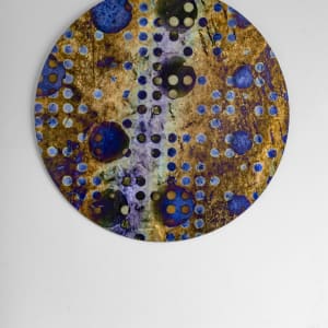 DotDots  Image: DotDot -Bronze:Rich bronze tones and blue dots overlay white underpainting and textured aluminum