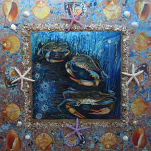 Three Crabs with Splattered Border by Tony Mayard