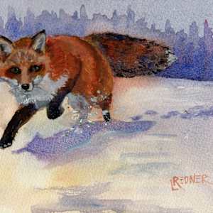 Running Fox in the Snow by Lynette Redner