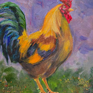 Rooster on Purple by Lynette Redner