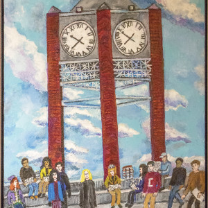 Subject: Students going to & from class w/ Bell Tower as a backdrop on 11/18-20 by Audrey Towater