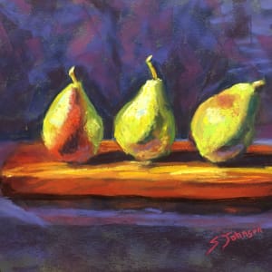Three Pears On  A Cutting Board by Susan  Frances Johnson