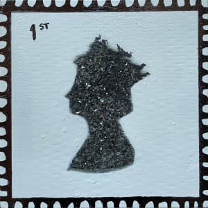 Queen Elizabeth Stamp_wood by Tina Psoinos  Image: Queen Elizabeth Stamp BW1_SOLD