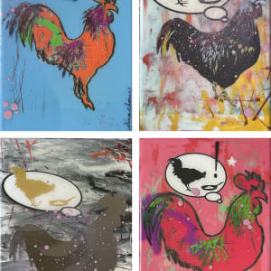 Rooster Dreams of Warhol + Banksy by Tina Psoinos
