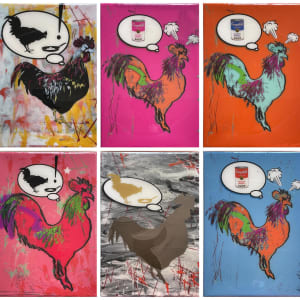 Rooster Dreams of Warhol + Banksy by Tina Psoinos  Image: Rooster set of 6
