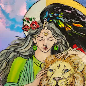 Strength; Tarot #8 ( reverse glass painting) by Debi Slowey-Raguso 