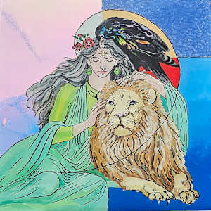 Strength; Tarot #8 ( reverse glass painting) by Debi Slowey-Raguso