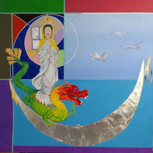 Yin the Deity of Compassion and Mercy, 36 x 36 inches by Debi Slowey-Raguso 