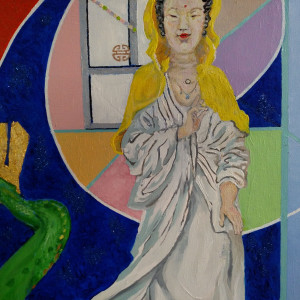 Yin the Deity of Compassion and Mercy, 36 x 36 inches by Debi Slowey-Raguso  