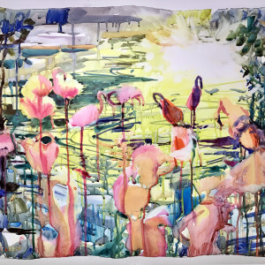 "Bathing Flamingos II" by Robert H. Leedy