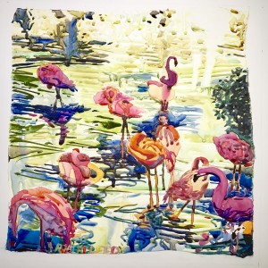 "Bathing Flamingos III" by Robert H. Leedy