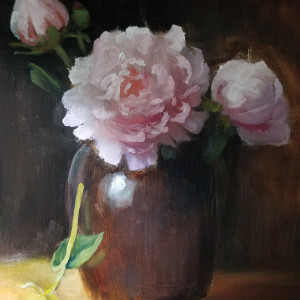Peony in Brown Jar by Donna Pate