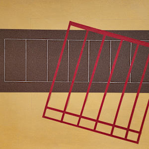 Brown Rectangle with Red Grid Askew by Jude Barton