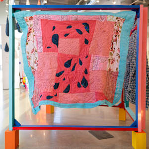 Grief Wave Quilt #1 -#3 by Jennifer Bastian  Image: #3: Not For Sale: Cotton and polyester skirts, shirts, sweaters and head wraps, scrap fabric, thread 54 x 57”