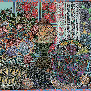 Still Life with Pineapple and Antique Lamp (Florida) by Lon Michels