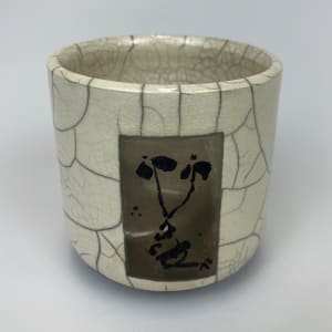 White Crackle Raku Small Iris Cup by Joe Clark