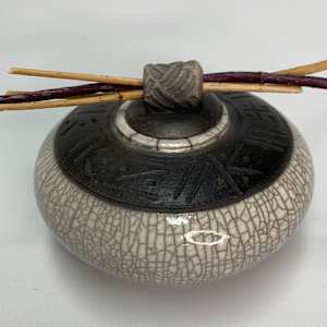 White Crackle Raku Cover Jar by Joe Clark