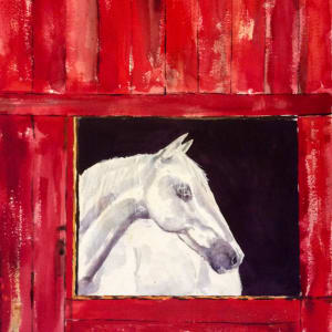 Red barn with horse by Marina Marinopoulos