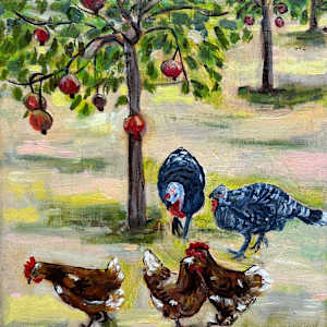 Farm fowls and pomegranates by Marina Marinopoulos