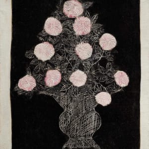(90/200) 常玉版畫 黑底淨白粉菊 White and Pink Chrysanthemums in a Navy Black Background by 常玉 Sanyu 