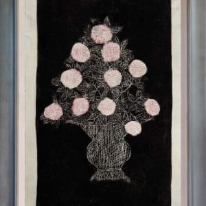 (90/200) 常玉版畫 黑底淨白粉菊 White and Pink Chrysanthemums in a Navy Black Background by 常玉 Sanyu