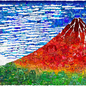 (19/36)浮世繪-紅富士山：凱風快晴《富嶽三十六景》Red Fuji: Fine Wind, Clear Morning -99 Lucky Charms by 佐垣慶多 SAGAKI Keita 