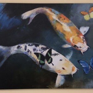 Koi Fish and Butterflies by Michael Creese