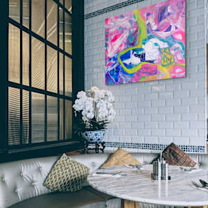 Habitat by Dorota Lapa-Maik  Image: Dorota Łapa-Maik, Habitat, acrylic and pastel on canvas, 80x100cm, 2024 visualisation  in the interior 2