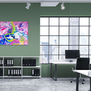 Habitat by Dorota Lapa-Maik  Image: Dorota Łapa-Maik, Habitat, acrylic and pastel on canvas, 80x100cm, 2024 visualisation  in the interior 4