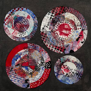 Abstract Circles on Canvas with Collage by Rebecca Zdybel