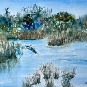 Marsh Heron in Flight by Rebecca Zdybel 
